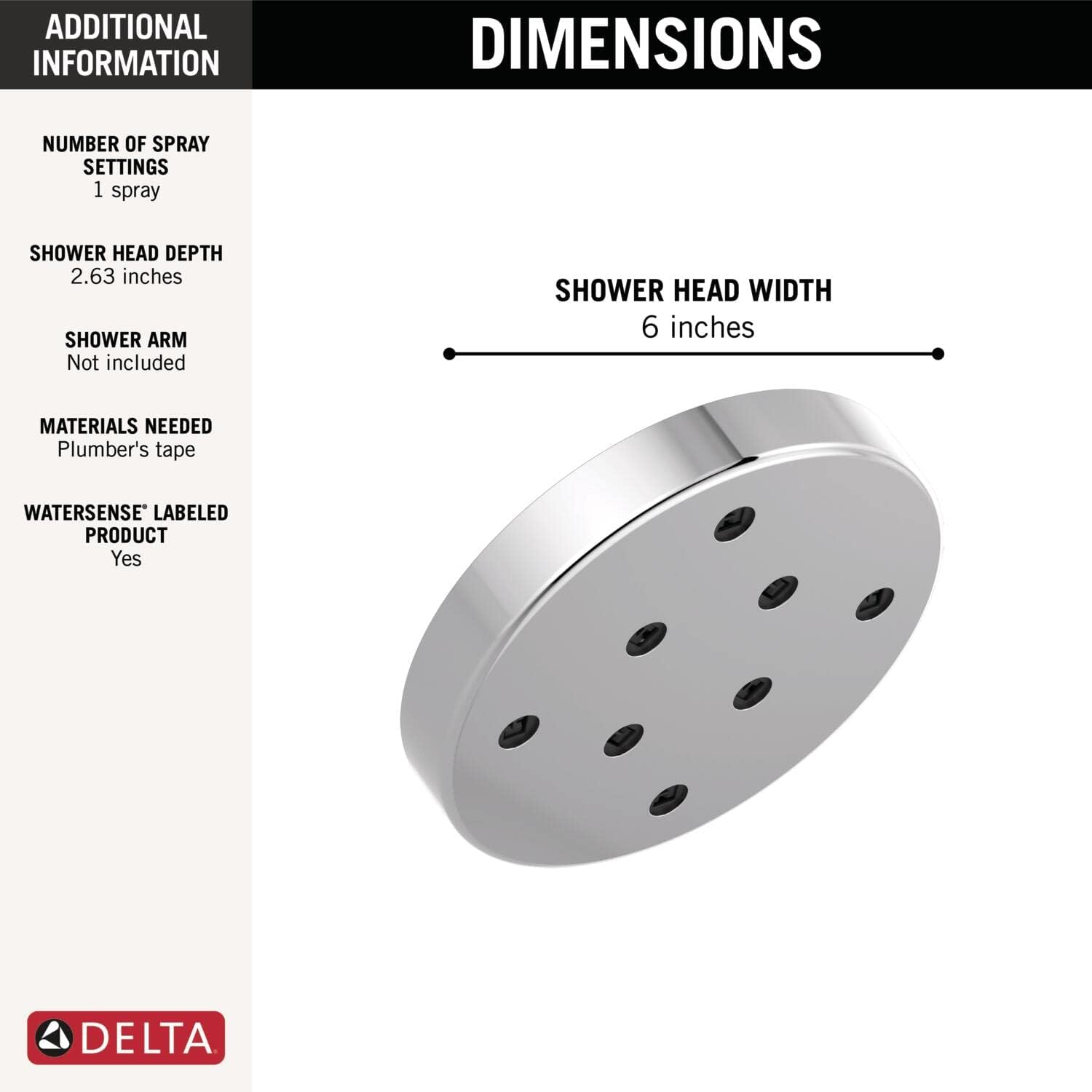 Delta FAUCET 52175-PR Universal Showering Components Showerhead, Lumicoat Chrome