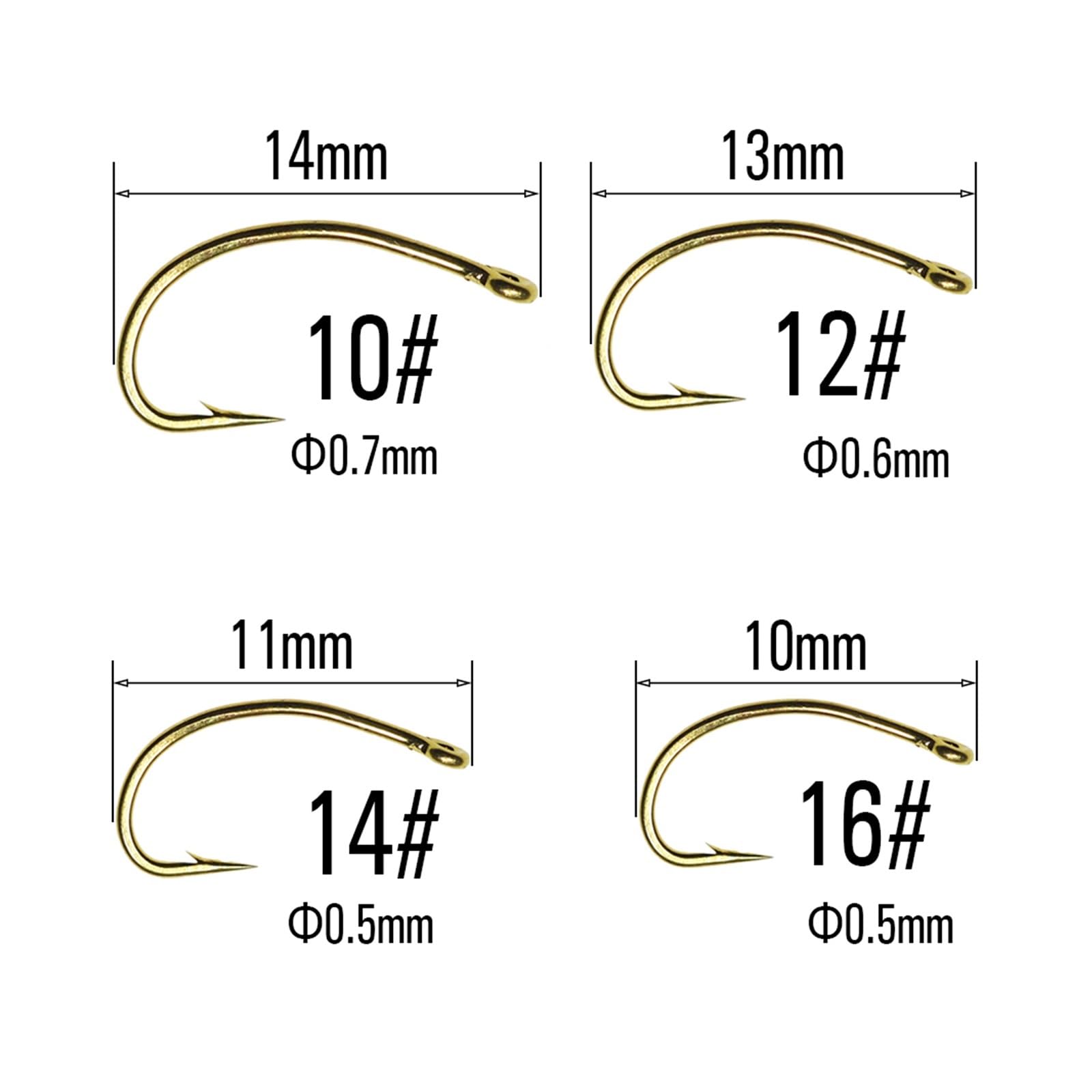 Amo da Pesca, Ami da Pesca, Amo da Pesca Dorato NINFA Scud Midge Caddis Gamberetti Ami da Pesca a Mosca 100 Pezzi (Color : 100pcs Size 14)