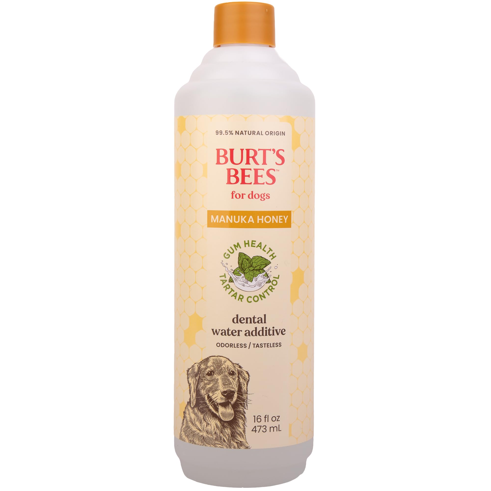 BURT'S BEES FOR PETS Dental Water Additive for Dogs with Manuka Honey for Gum Health & Tartar Control, No Brushing Required, 99.5% Natural Origin Formula, Odorless & Flavorless, 16 Fl Oz