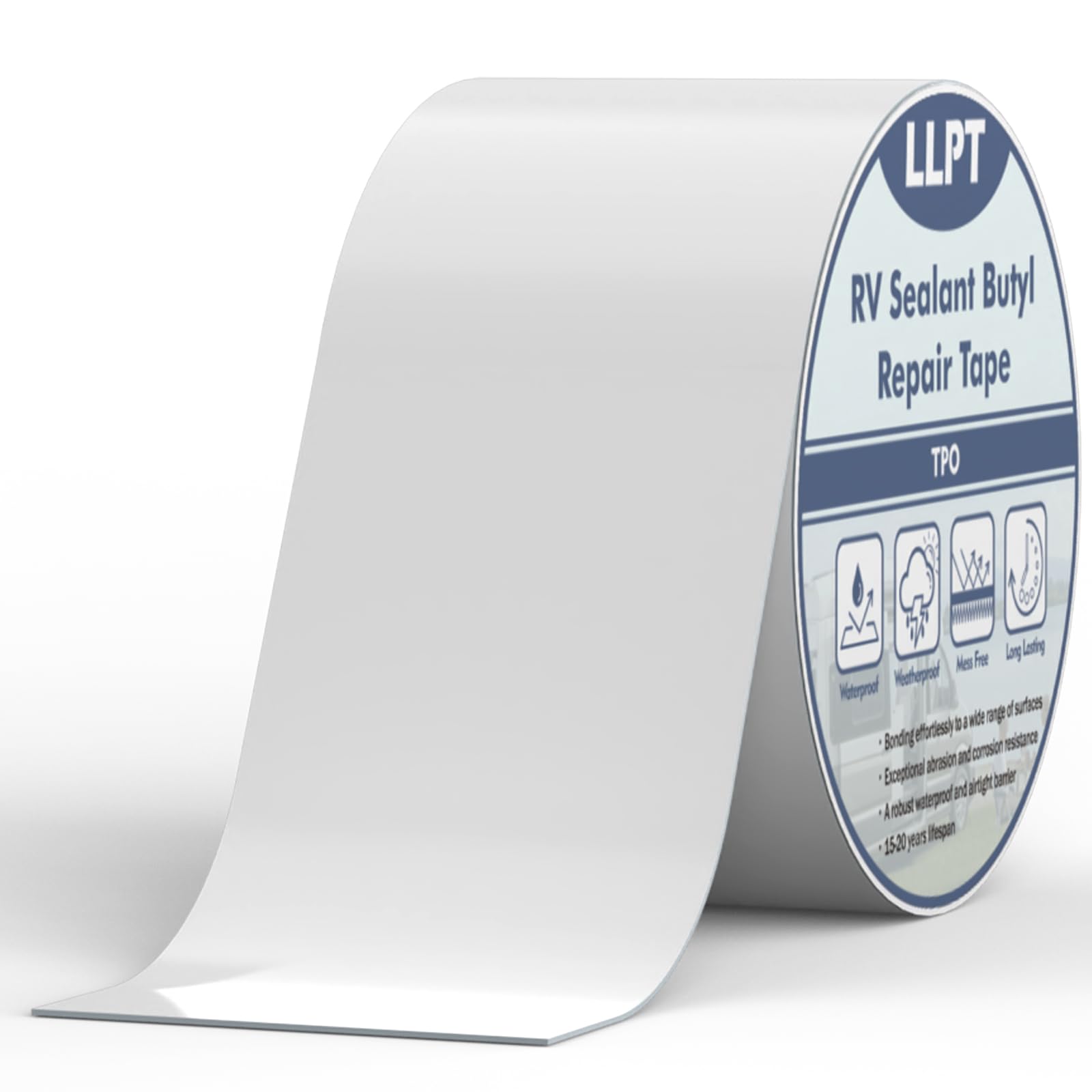 LLPT Nastro Butilico | Bianco | 101 mm x 15 m | Sigillante Impermeabile | Nastro Sigillante Impermeabile per RV | Nastro Adesivo Butilico Extra Forte | per caravan,roulotte,camper,RV (SV62110WT4)