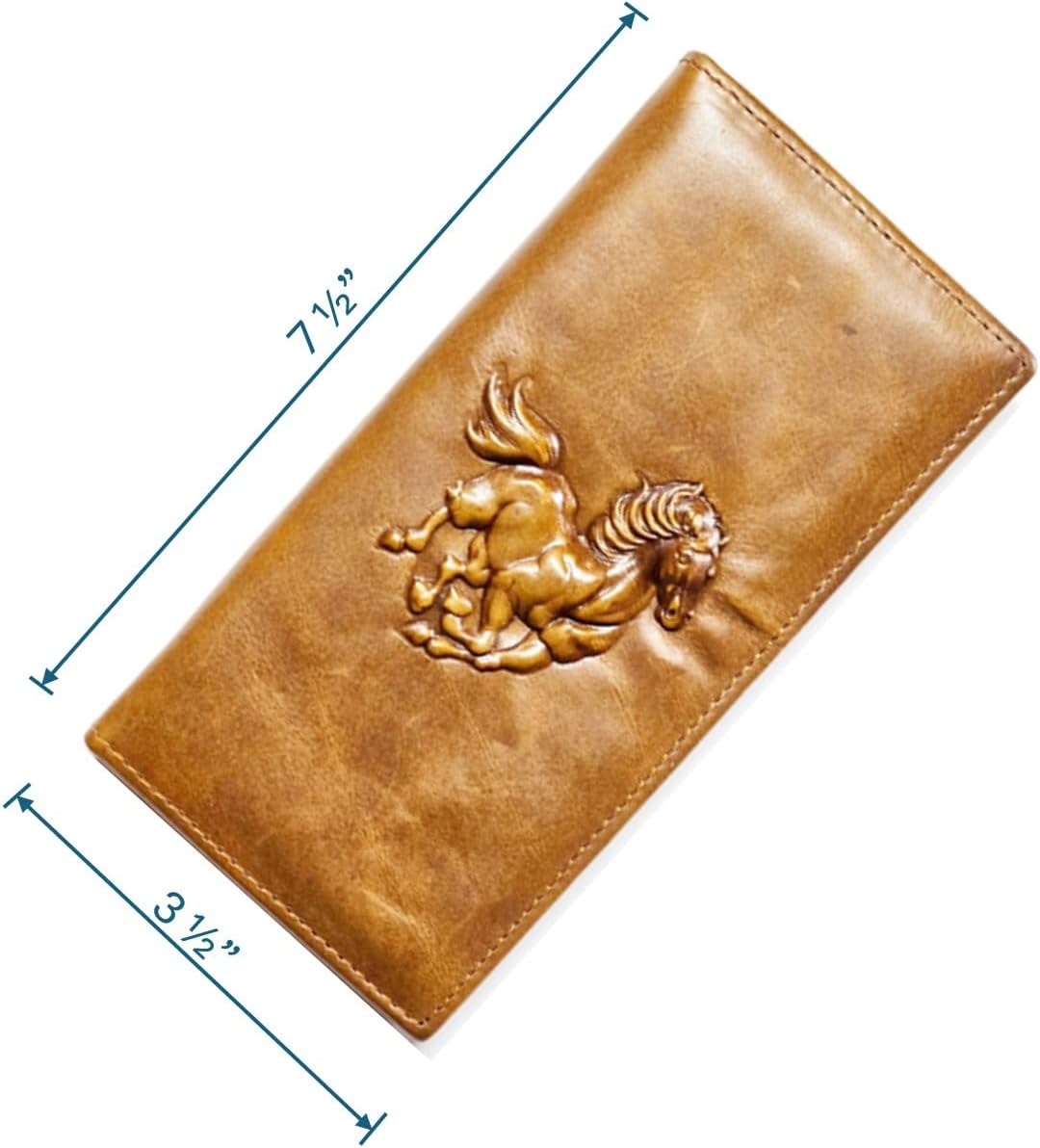 Genuine Leather Bifold Long Wallet for Men, Retro Vintage Embossed Clutch with Zipped Coin purse & Credit card Slots. RFID Blocking. Horse- Tan Cognac - Image 4