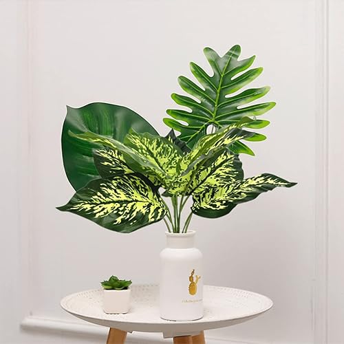 Miniatura 7 de Arbustos de plantas artificiales paquete de 2 hojas de seda de plástico falso arbustos de Scindapsus sintéticos decoración de plantas para