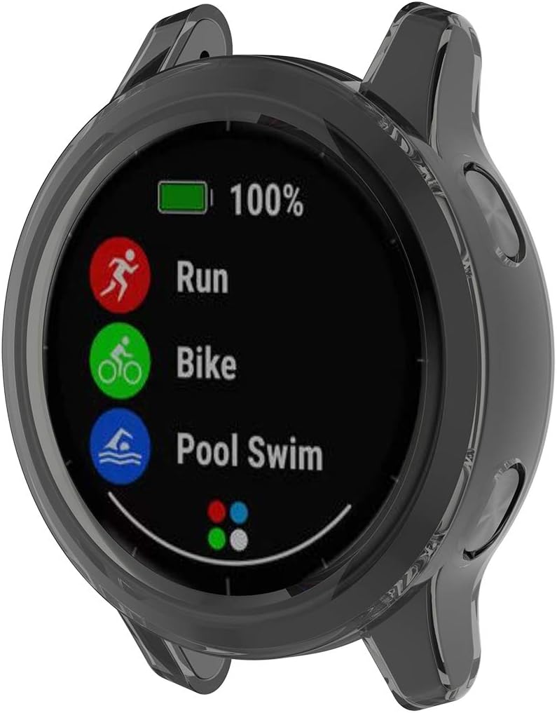 Compatible with Garmin Vivoactive 4S Case Cover, Scratch-Resistant Soft TPU Clear Protective Cover for Vivoactive 4S Case Protector (Black Tint)