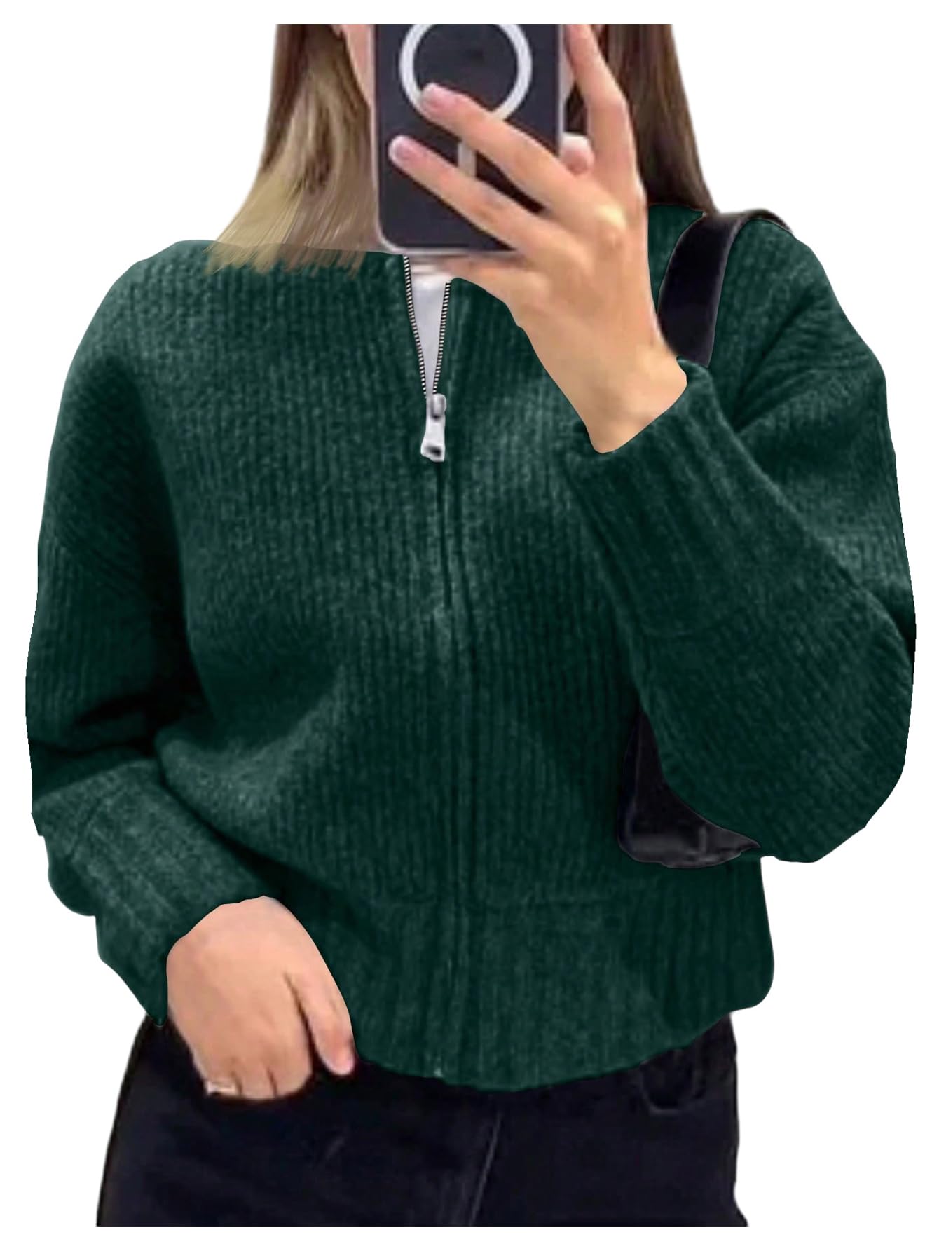 GORGLITTER Womens Zip Up Cardigan Sweaters Trendy Fall Cozy Long Sleeve Knitted Autumn Winter Sweaters Jacket Dressy