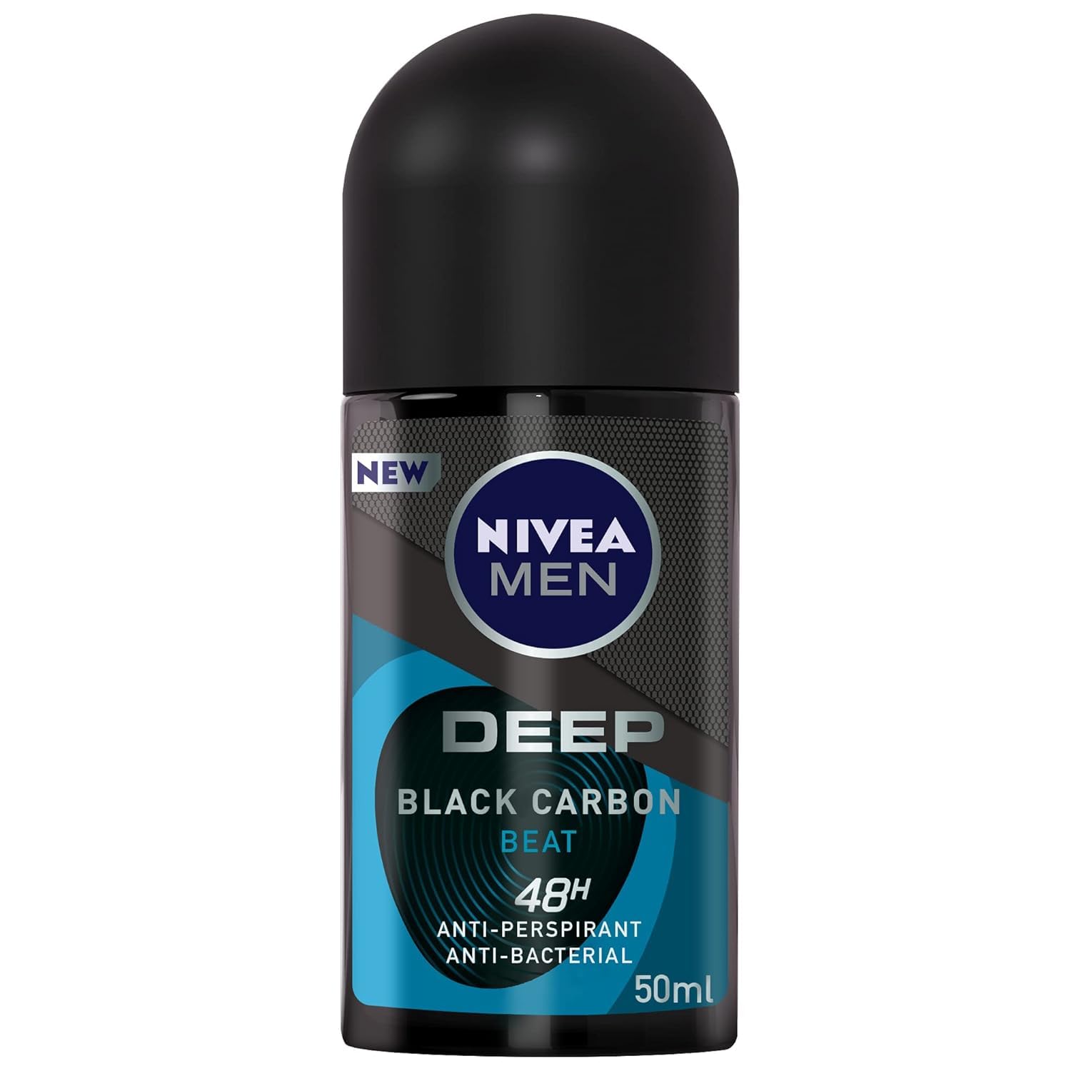 NIVEA MEN Antiperspirant Roll-on for Men, DEEP Beat Black Carbon Antibacterial, Wood Fresh Scent, 50ml