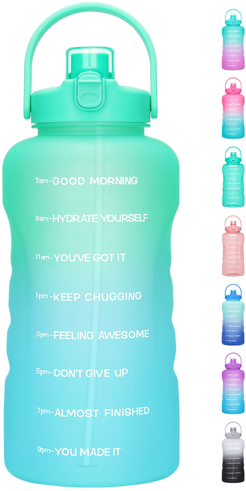 Photo 1 of 1 Gallon Water Bottles with Straw, 128 oz / 3.8L Water Bottle BPA Free Innovative 2-IN-1 Lid Gym Bottle with Times to Drink Motivational, Large for Sports Fitness Camping Water Jug One Gallon 128OZ Summer Coast