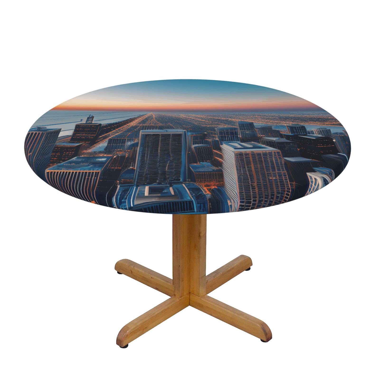 AYYQWE Chicago Illinois Usa 1 Print Round Tablecloth Dining Room Kitchen Table Cover Wedding Party Outdoor Indoor