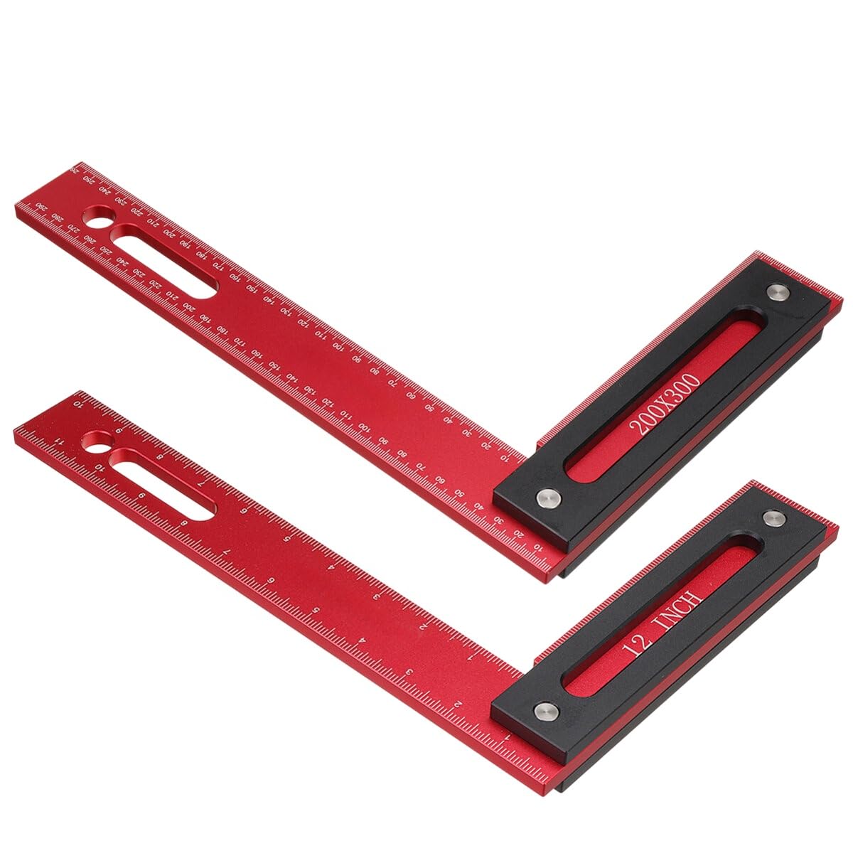 VIDOO 300x200mm Precyzyjny Kątownik Stolarski ze Stopu Aluminium Linijka Kąta Prostego z Podstawą-Calowy