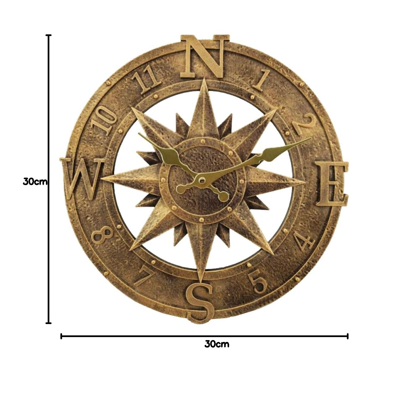Reloj de pared para exteriores, 30 cm, para jardín, resistente al agua, para exteriores, cocina, salón, reloj de pared industrial 3D, tictac (bronce), TY1118