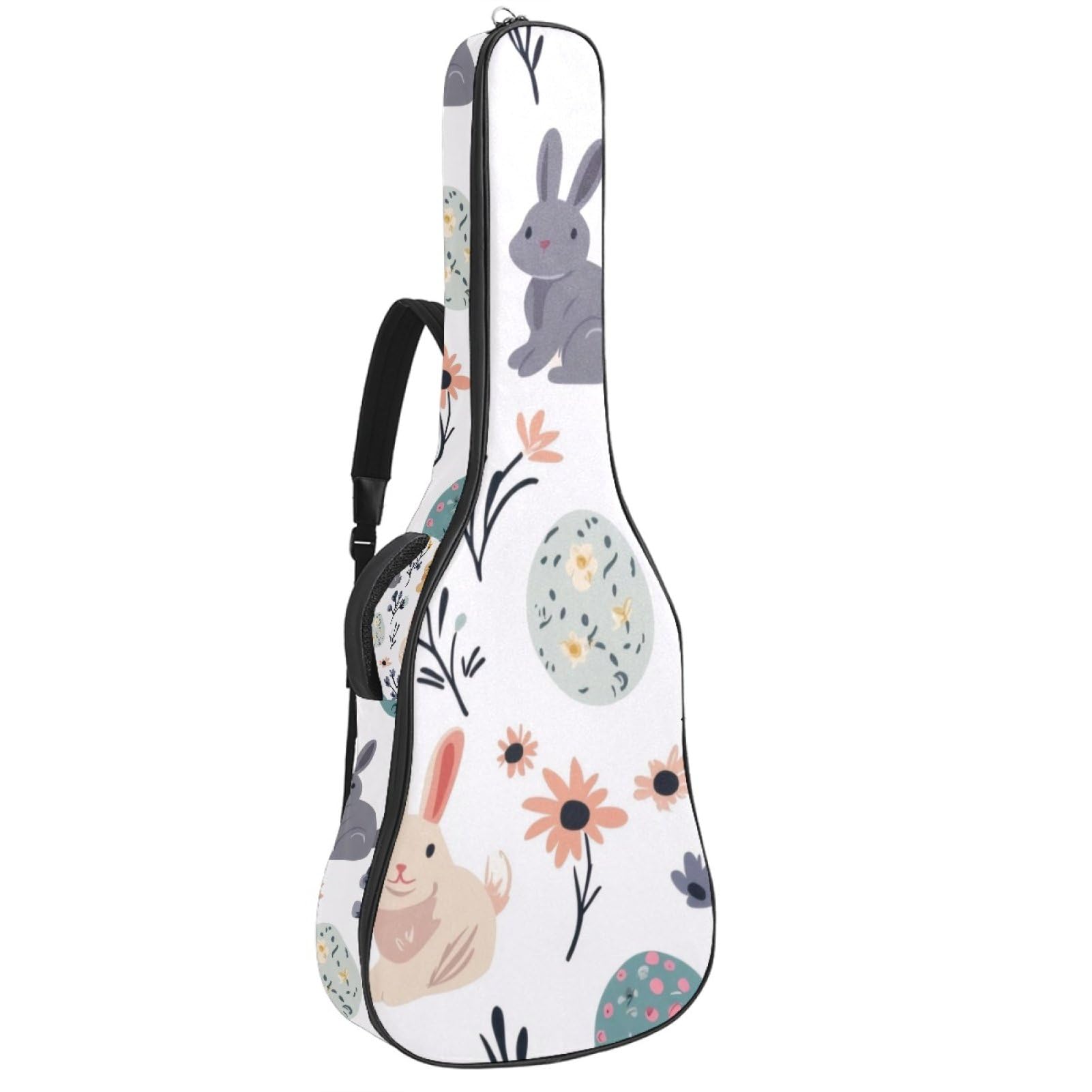 43 Zoll Akustikgitarre Softcase mit Rucksackgurt und 2 Taschen Bunny Pflanzen Eier Keine Polsterung Rucksack Wasserdicht Oxford Tuch Bassgitarre Gigbag für Konzertgitarre, mehrfarbig,