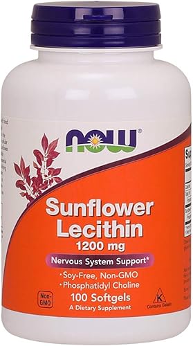 NOW Suplementos, lecitina de girasol 1200 mg con fosfatidil colina, 100 cápsulas blandas