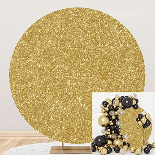 OERJU Gold Glitter Sequin Round Backdrop Polyester Luxurious Golden Photography Background Circle Backdrop Cover Birthday Wedding Bridal Baby Shower Party Decorations Photo Props Not Real Glitter 6ft
