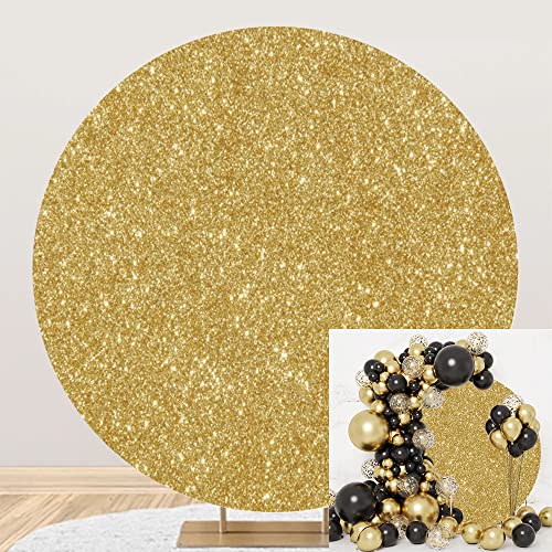 Oerju Gold Glitter Sequin Round Backdrop Polyester Luxurious Golden Photography Background Circle Backdrop Cover Birthday Wedding Bridal Baby Shower Party Decorations Photo Props Not Real Glitter 6Ft #TOP24