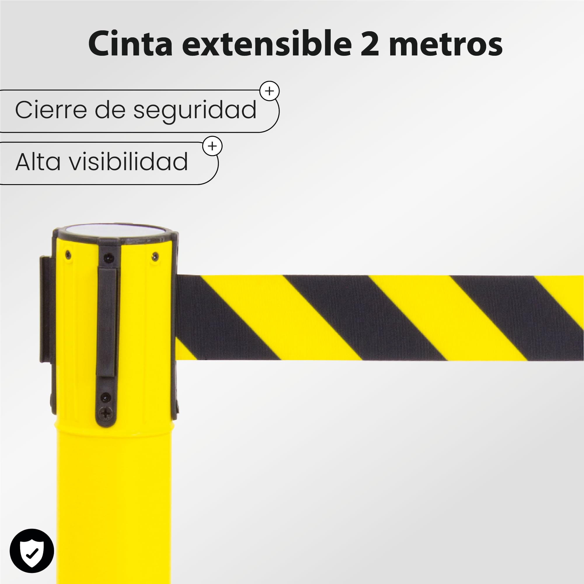 Postes Separadores con Cinta Extensible Amarillo 91cm Acero Resistente 4 Vías de Conexión
