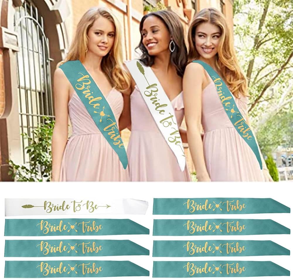 Bride to be/Bride Tribe sash Set (8 Set) Bridesmaid sash, Team Bride sash,Bachelorette sash Set for Bridesmaids,Maid of Honor, Bridal Shower and Hen Party Decorations