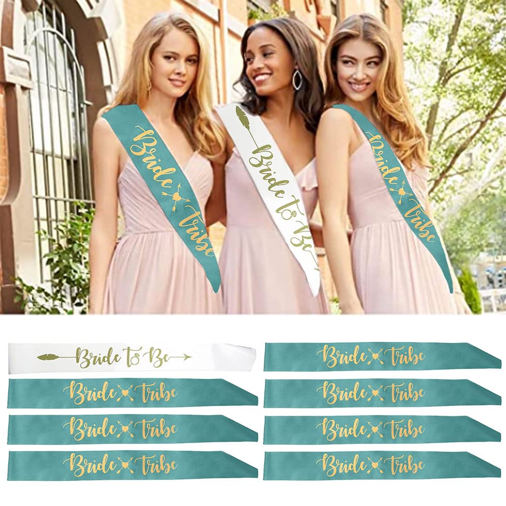 Bride to be/Bride Tribe sash Set (8 Set) Bridesmaid sash, Team Bride sash,Bachelorette sash Set for Bridesmaids,Maid of Honor, Bridal Shower and Hen Party Decorations