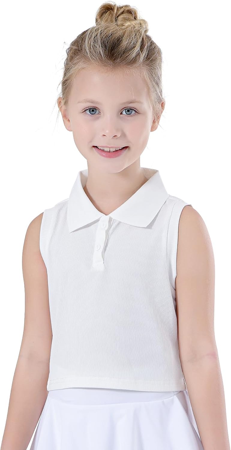 Bezioner Girls Polo Shirts Sleeveless Tennis T-Shirts Collared Golf Shirt Athletic Tank Tops for Gym Workout Running