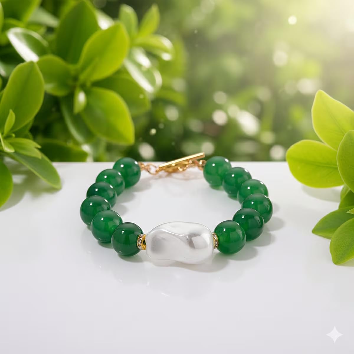 Shop LC Onyx Baroque White Shell Pearl and Cubic Zirconia 125.00 ctw Bracelet in ION Plated Yellow Gold Stainless Steel 7.50 In
