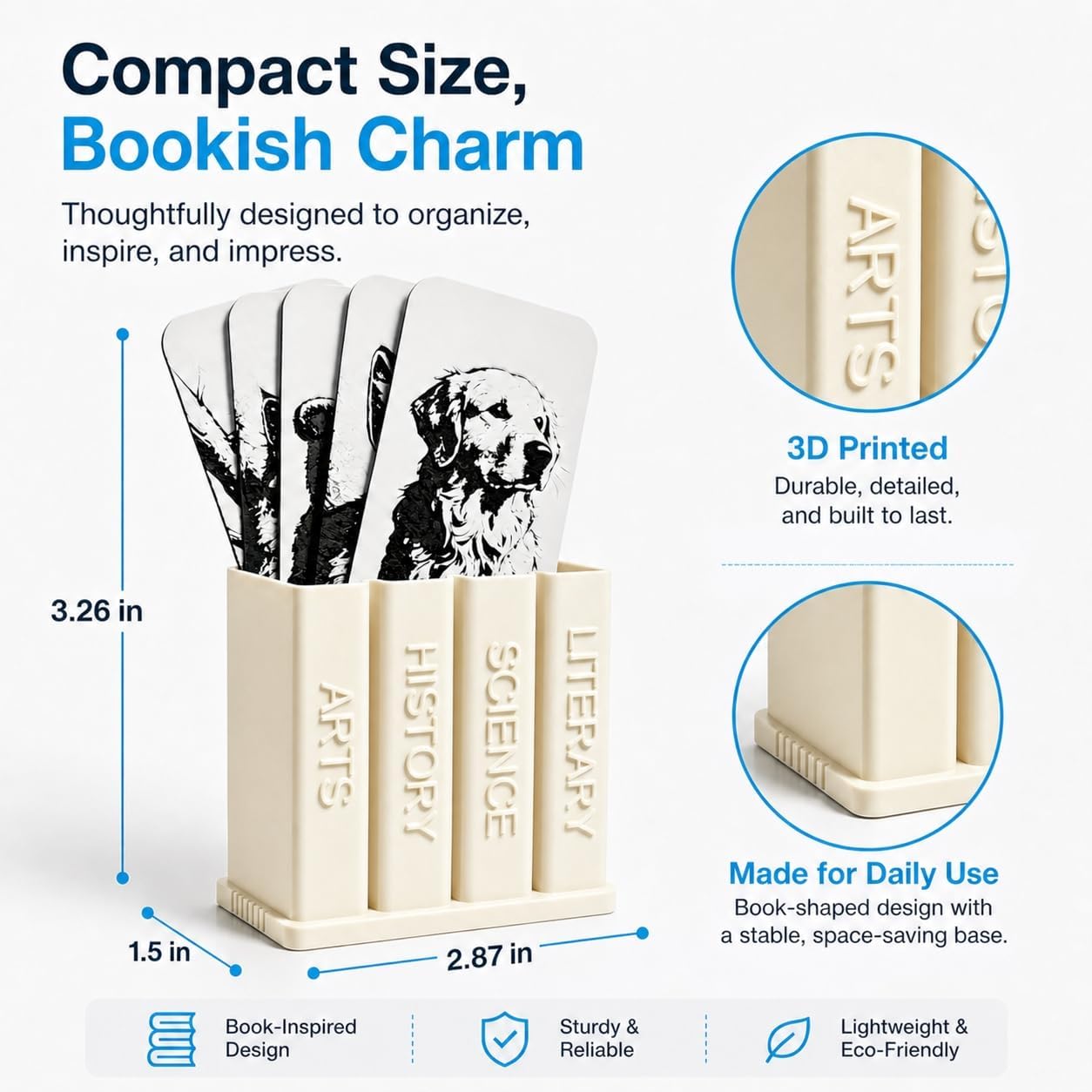 Book Shaped Bookmark Holder, Bookmark Organizer Box for Desk & Bookshelf, Cute Bookish Storage Display for Bookmarks, Pens & Small Accessories(Ivory White) image 2