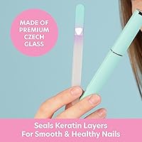 Vista 2 de BONA FIDE BEAUTY Lima de uñas de cristal checo con estuche y limas ergonómicas de vidrio para uñas naturales en paquete verde pastel y violeta