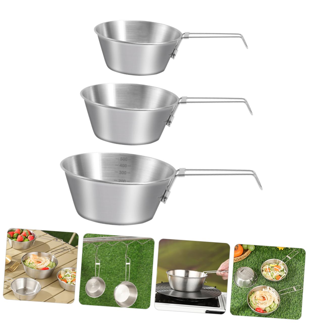 TOYANDONA 2 Set Ciotola Inossidabile Con Pieghevole Per Outdoor E Attività Escursionismo Utensile Per Pranzo 3 Pezzi * 2
