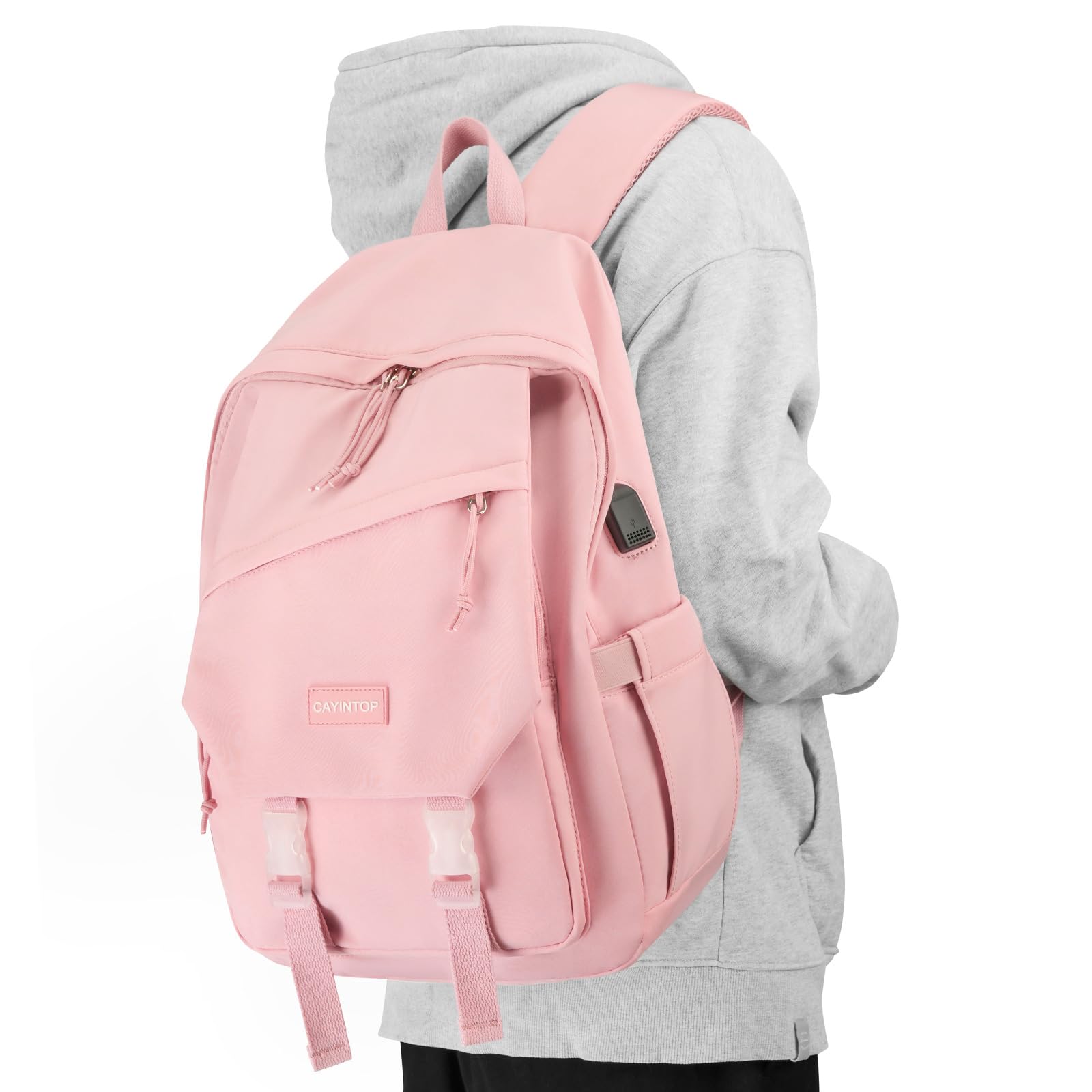 Pink School Backpack for Women Girls 15 6 Inch College Book Bag with USB Charging Port Anti Theft