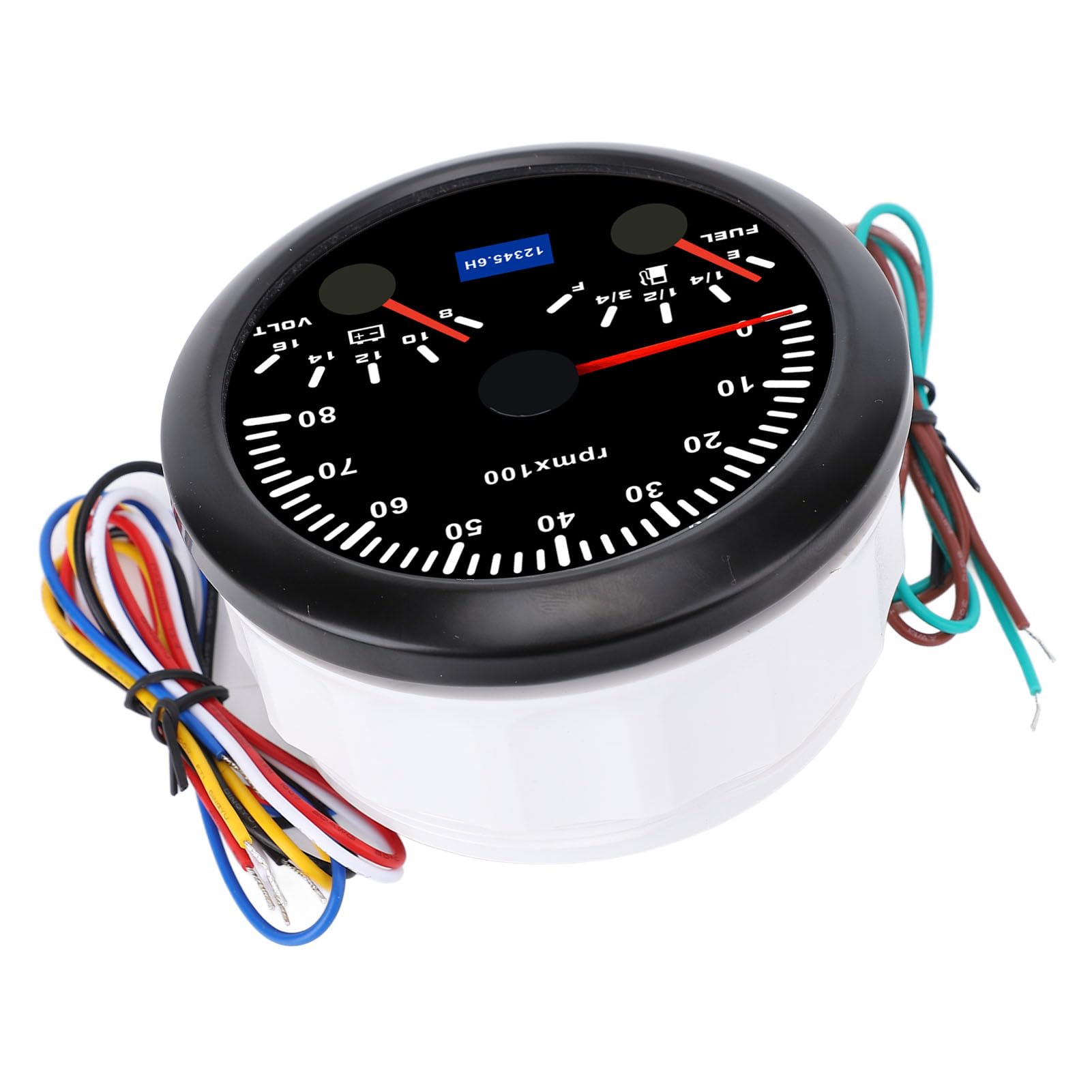 Tachymètre Polyvalent de 85mm, Jauge de Tension, Niveau Carburant 8000rpm 8-16V pour Voitures, Camping-cars, Bateaux (Cadran noir Lunette noire CX8299B)