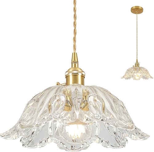 Miniatura 35 de Luces Colgantes para Isla de Cocina, Luz Colgante de Cristal Verde Accesorios de Iluminación Vintage, 9.4 pulgadas E26 Acabado Lámpara Colgante de