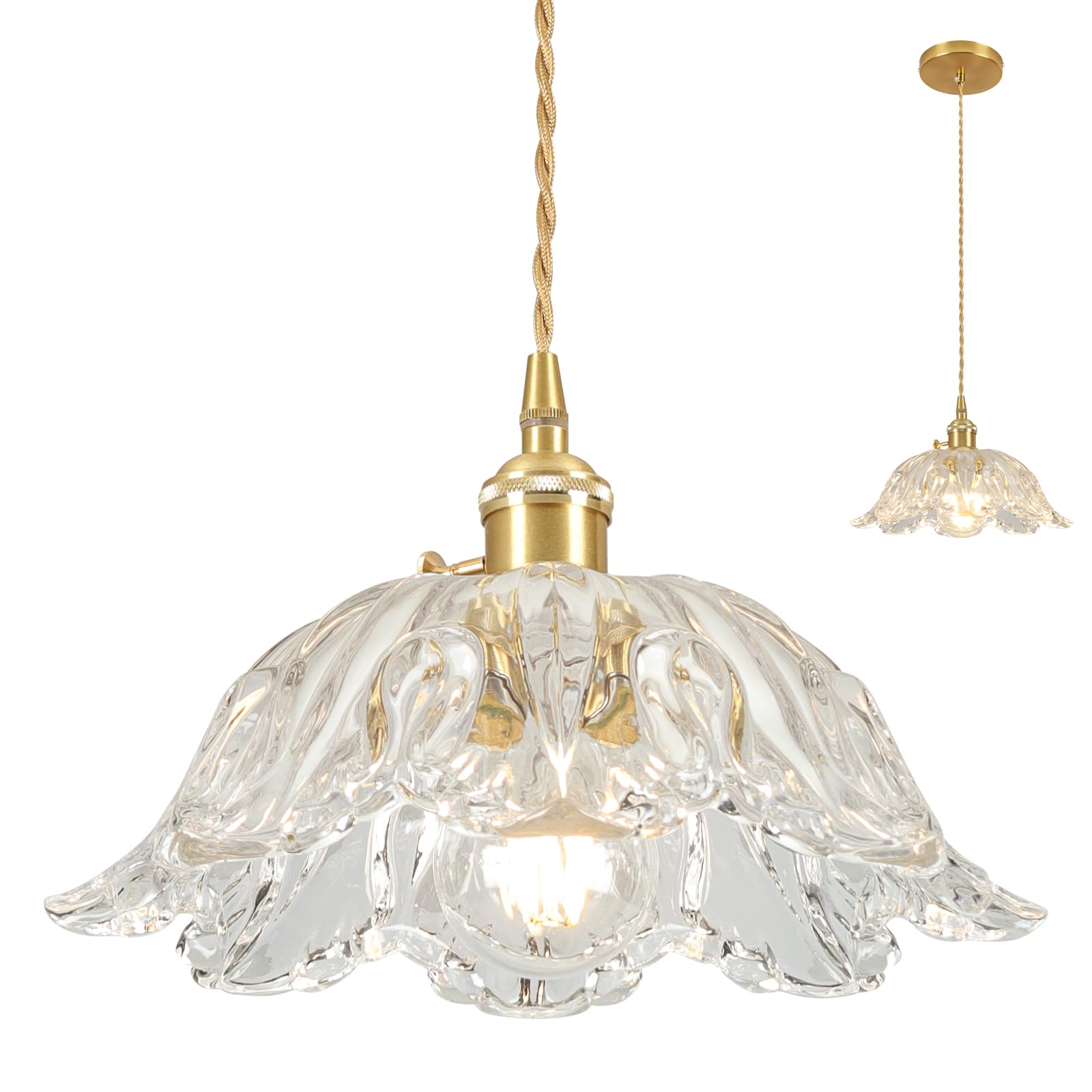Vintage Pendant Light with Transparent Glass Lampshade Ceiling Lighting fixture E27 27CM Hanging lamp Chandelier Lights for Kitchen Island Bedroom Hallway Study Room Coffee Bar Living Room Dining Room — image 1