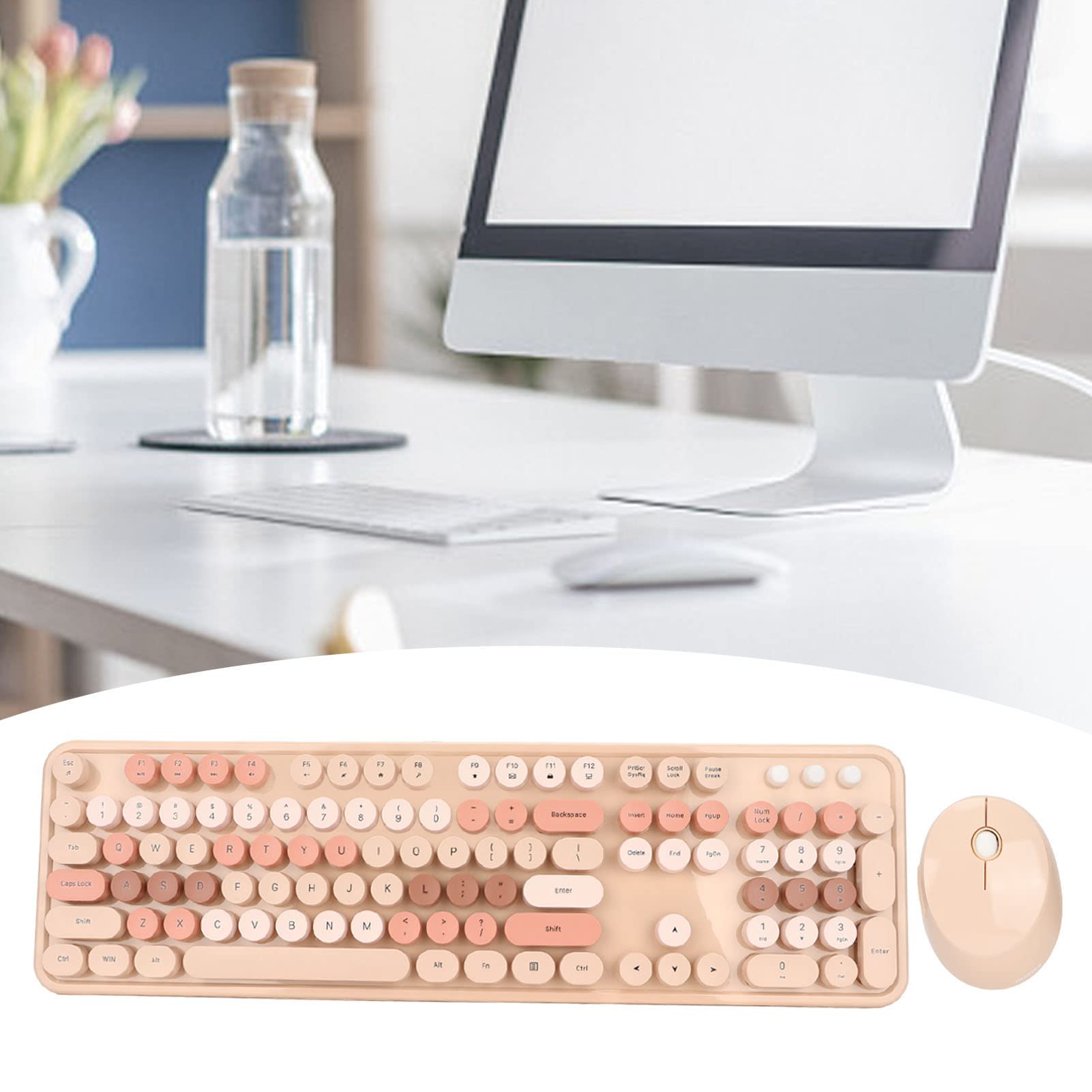 Juego de ratón y teclado inalámbrico, ratón y teclado inalámbricos, combo de teclado y ratón, 104 teclas, con receptor USB, diseño ergonómico, plug and play, para PC, portátil, ordenador (na