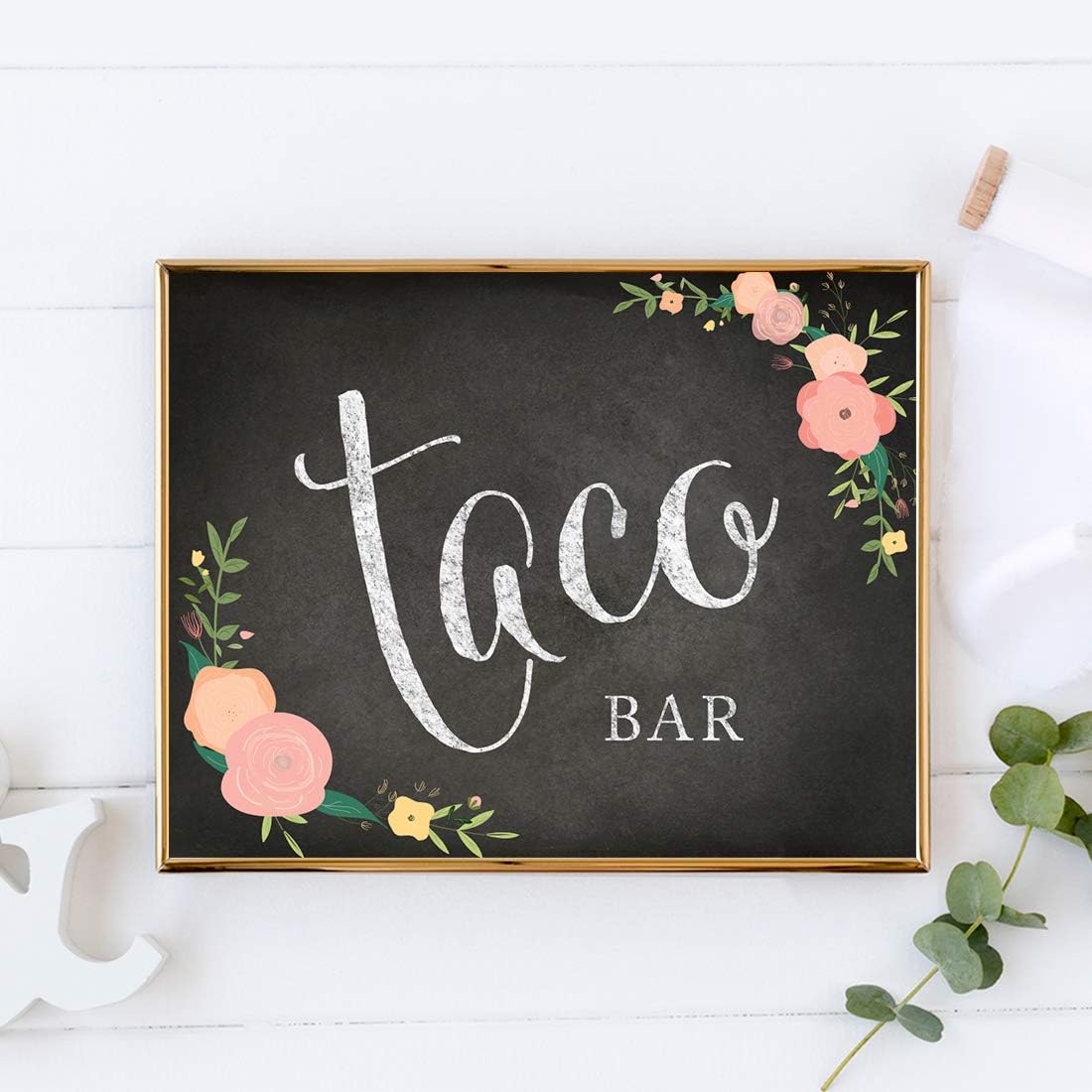 Andaz Press Wedding Party Signs, Chalkboard Pink Coral Floral Roses Print, 8.5x11-inch, Taco Bar Reception Dessert Table Sign, 1-Pack