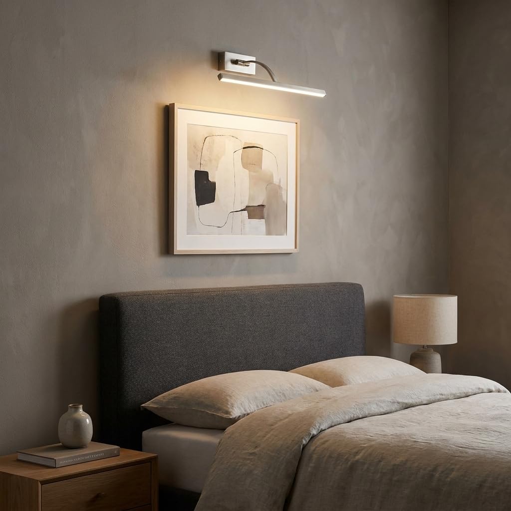 BARCELONA LED LED Bilderleuchte Babylon 8W 45cm Nickel satiniert Warmweiß 2700K verstellbar Wandlampe für Gemälde Spiegel Kunstwerke Innenbeleuchtung modernes minimalistisches Design