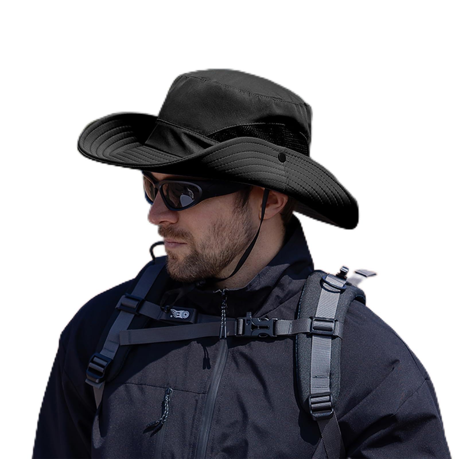 Sombrero unisex para hombre y mujer, ala ancha, impermeable, transpirable, plegable, para pesca, senderismo, camping, jardinería, Negro -