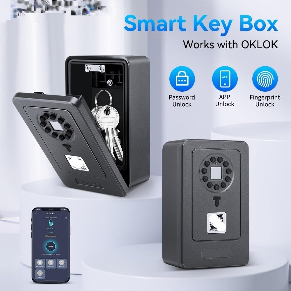 Boite a Clefs Securisee Exterieur, Boîte De Rangement Intelligente For Clés À Empreintes Digitales Boîte De Rangement De Mot De Passe Sans Fil Bluetooth Coffre-fort De Sécurité Antivol ,Coffre Fort Di