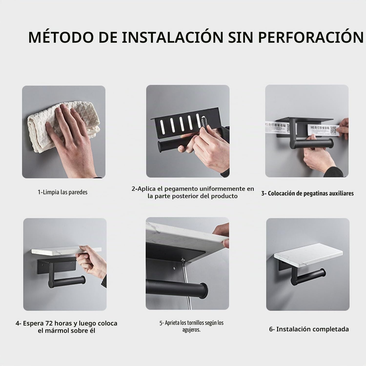 Portarrollos Papel Higiénico Sin Taladrar de Aceros Inoxidables，Soporte de Papel con Estante de Mármol Autoadhesivo Portarrollos de Pared，Modernidad Portarrollos para Baño Cocina(Blanco)