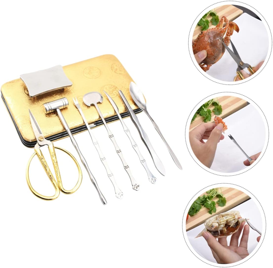 Unomor 1set Stainless Steel Crab Tool Seafood Crackers and Peelers Ergonomic Design for Easy Shellfish Eating and Portable Crab Cutters and Shrimp Peel Tools
