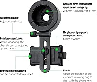 Vista 2 de Soporte universal para telescopio para smartphone, soporte para telescopio a través de binoculares, monoculares, telescopios de observación