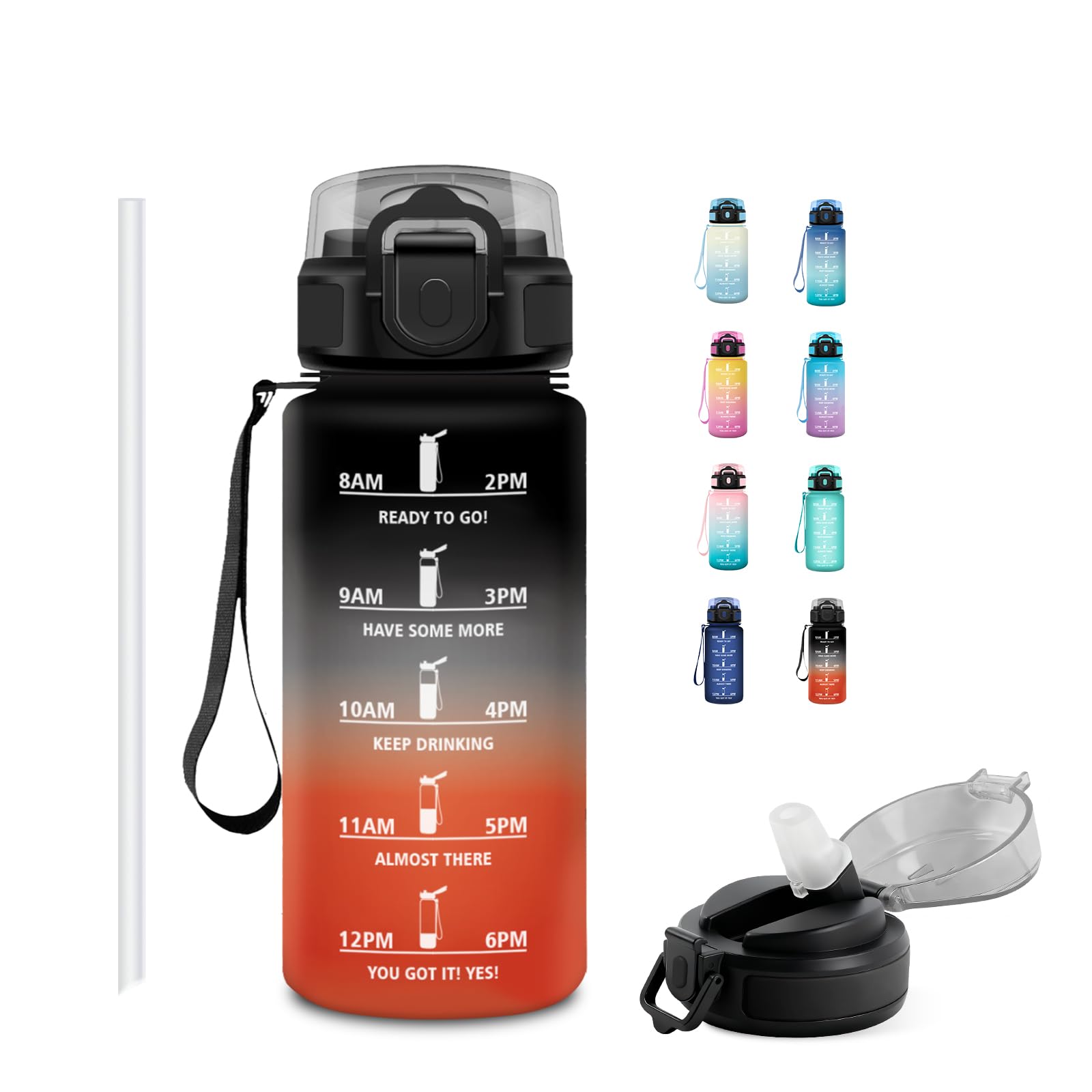 JAPORIA 500ml Water Bottle, Water Bottle with Straw, Sports Water Bottles with Time Markers, BPA Free Bottle for School, Office