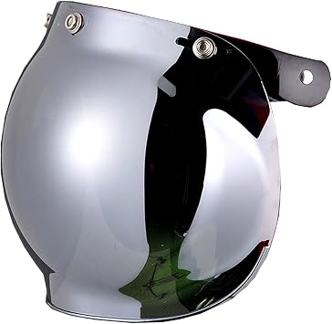 1Storm Universal 3 Snap Button Flip Up Visor Chrome Bubble Shield Lens for Retro Vintage Open Face Motorcycle Helmet