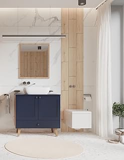 JUANIO Juego de baño Valencia Avec Espejo + Lavabo + Mueble Color Azul/Roble Artesano