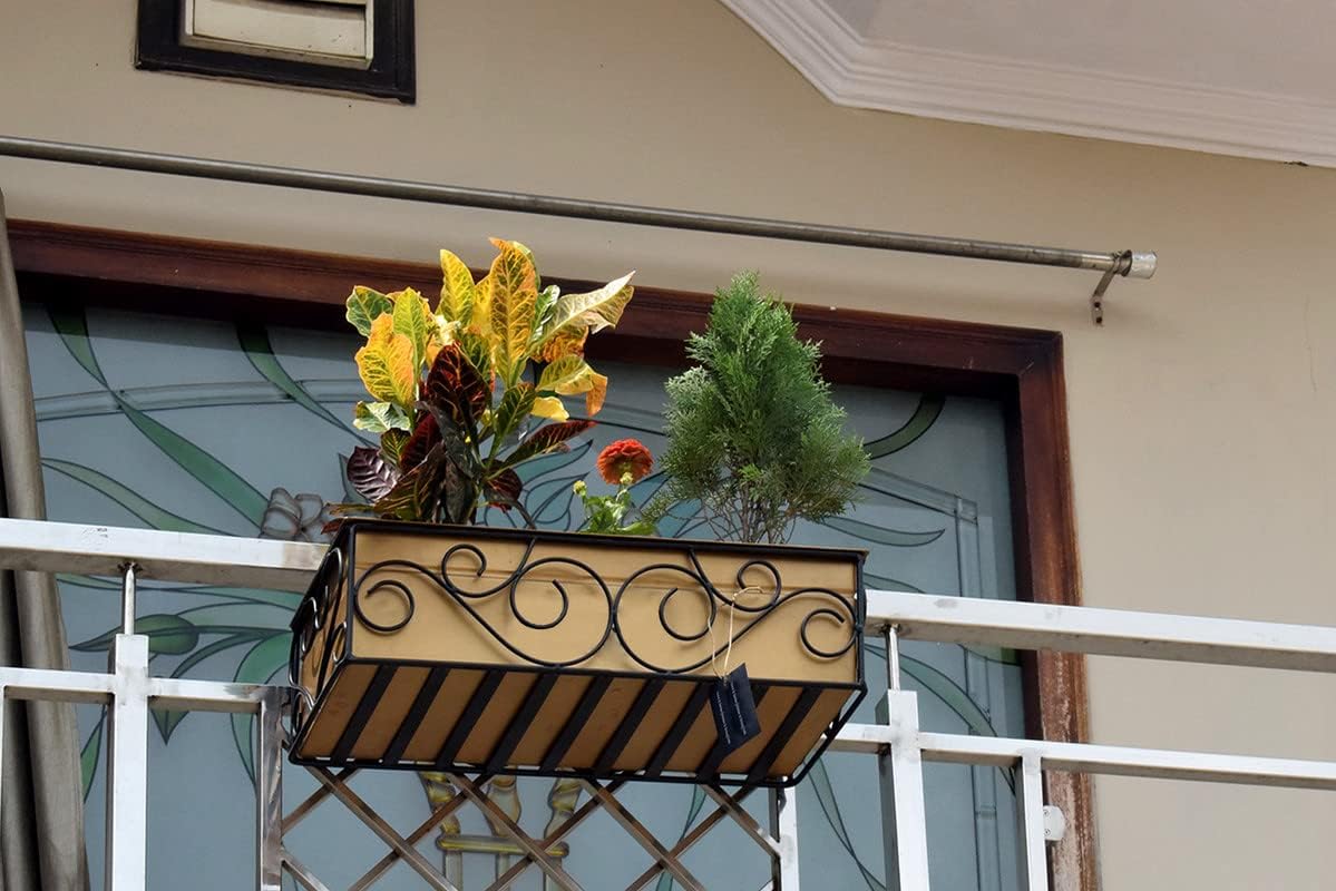 ARTICRAFT Trendy Metal Railings Pot Stand/Flower Plant Display Stand for Multiple Plants Garden Balcony (Black, Pack of 1)