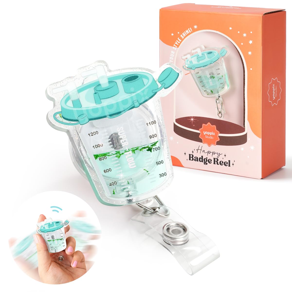 YOPPIX Mucus Suction Liquid Badge Reel, Shaker Funny Retractable Badge Holder for Nurses RN EN Doctor Paramedic Phlebotomist Medical Worker Office