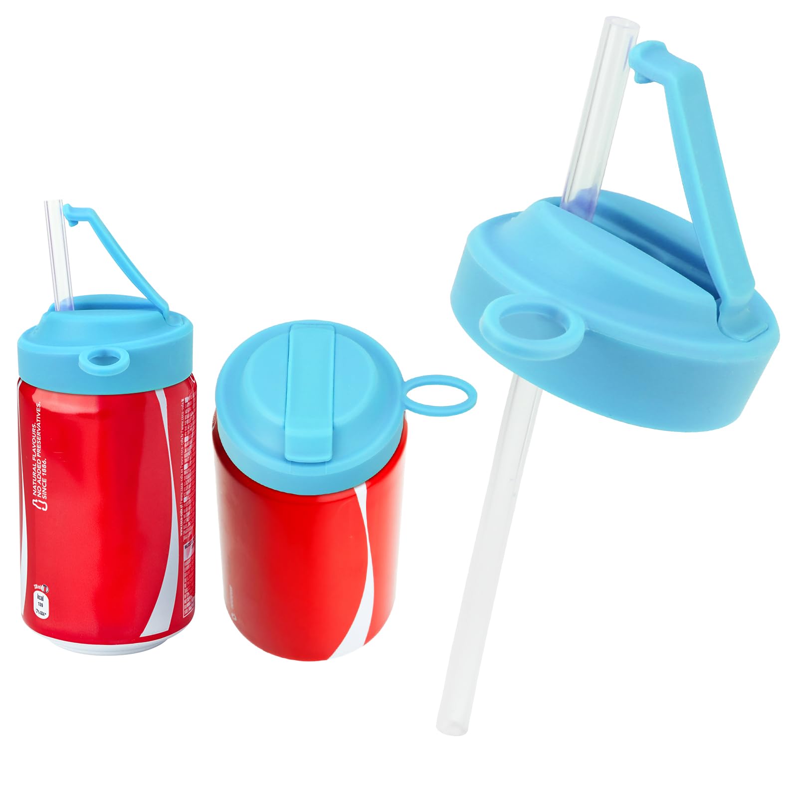 Silicone Soda Can Lids With Straw【Reusable】【BPA-Free】【Leak Proof】Can Covers For Canned Beverage, Beer, Juice, Seltzer，Blue