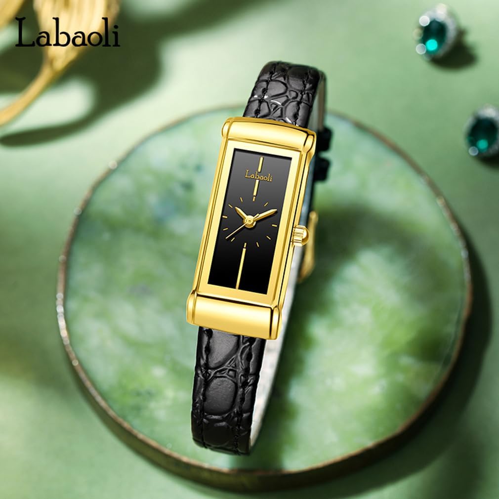Rectangular Watches for Women Fashion Simple Small Lightweight Black Leather Band Waterproof Casual Dress Ladies Female Square Gold Wrist Watch image 5