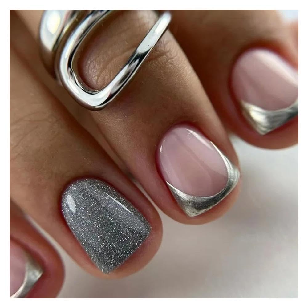 24pcs Square False Nails White French Floral Design Full Cover Press On Nails DIY Manicure(Y4)
