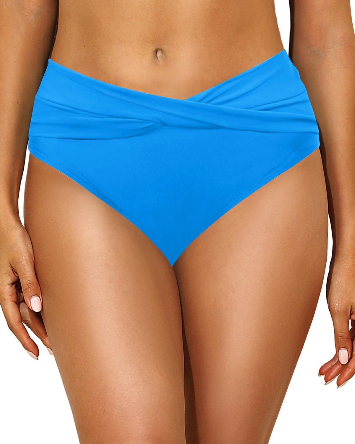 Tempt Me Women Mid Waist Bikini Bottoms - V Cut Bathing Suit Bottoms Twist Front Swimsuit Bottoms Ruched Swimwear 2025 - Image 4