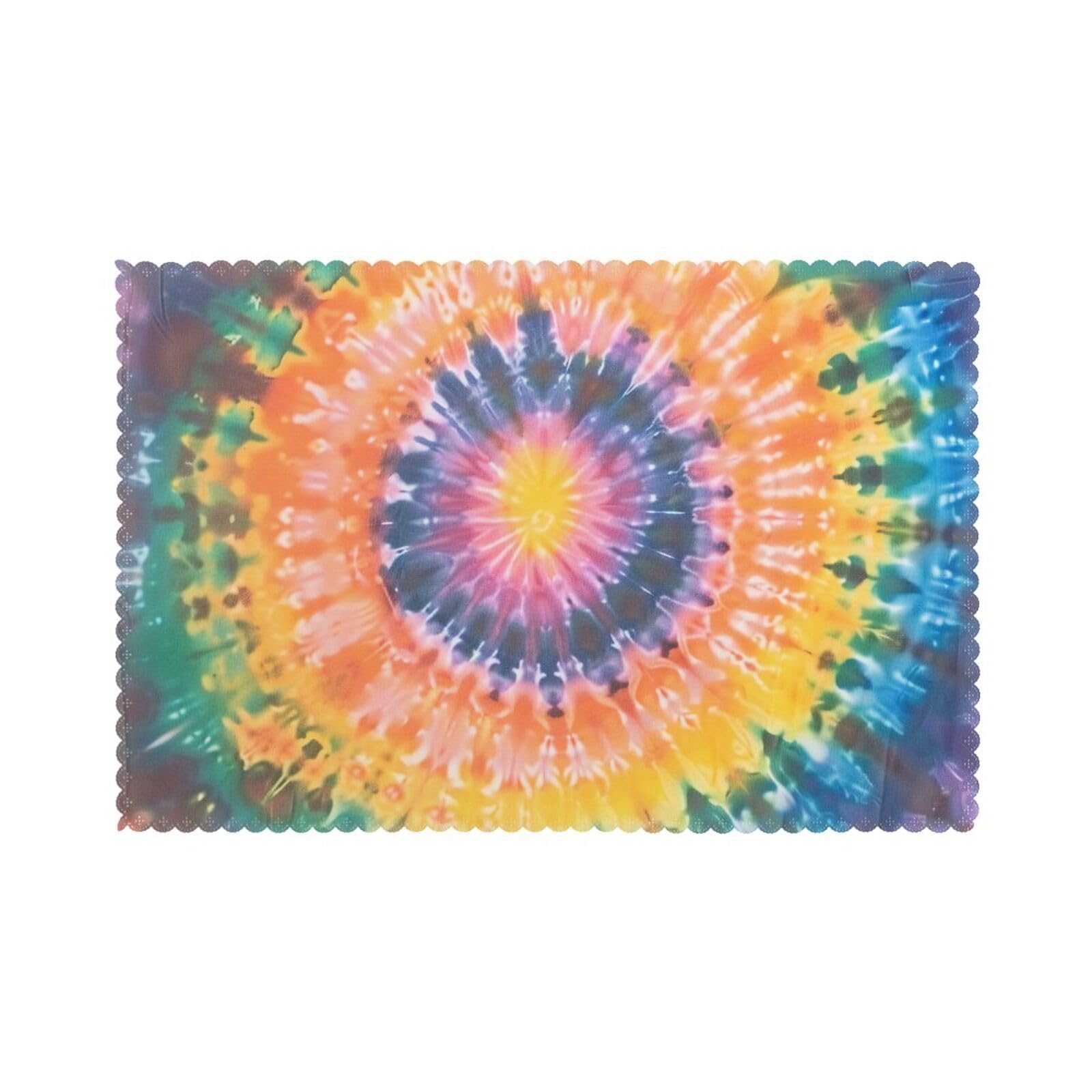 Tie Dye Printed Placemat Heat Resistant Place Mats Set of 6 PCS Washable Kitchen Table Mats, 12x18 Inch