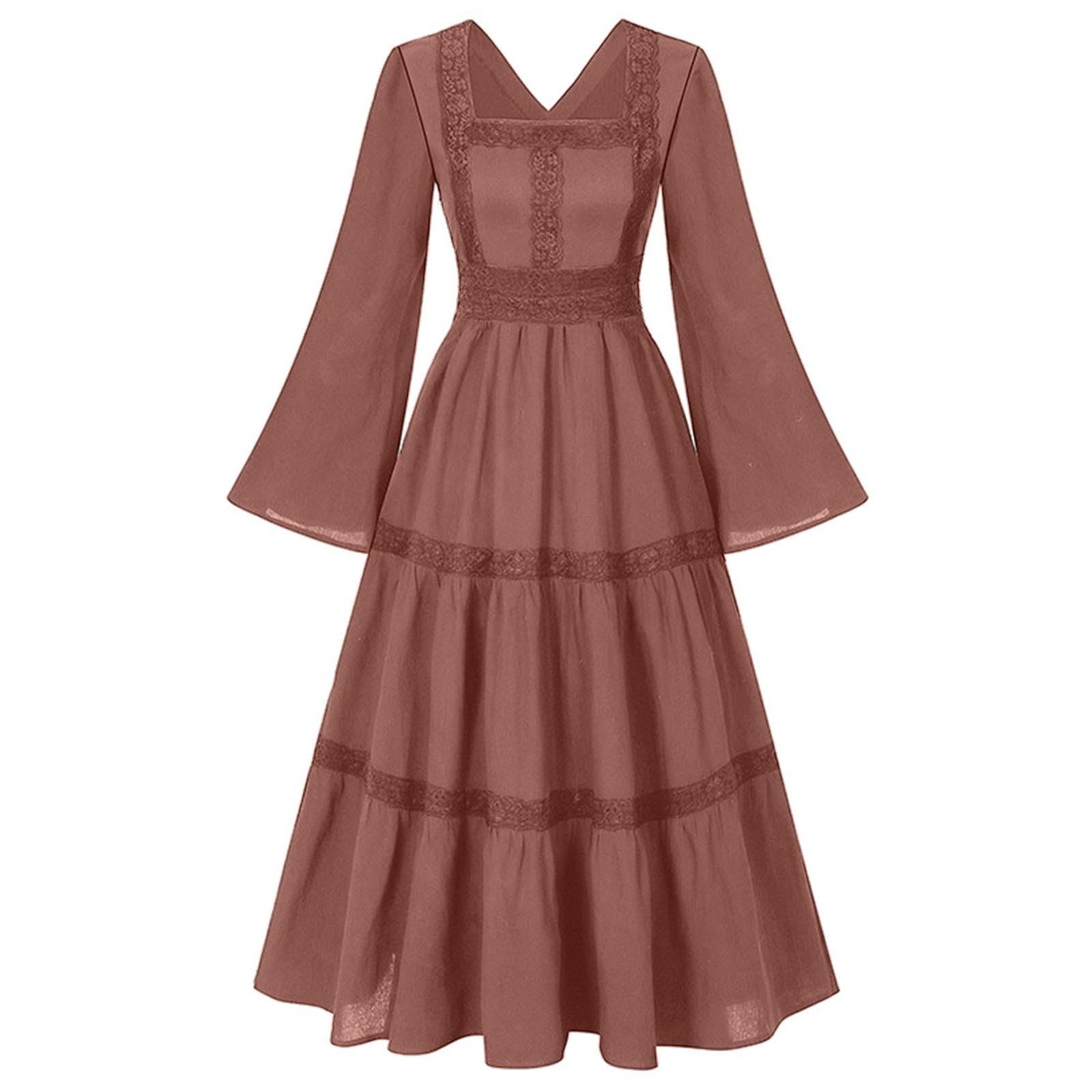 Renaissance Kleid Damen Mittelalter Kleid Mittelalter Kostüme Damen | Langarm V-Ausschnitt Trachtenrock, Halloween Kostüm,Piratenkostüm,Gothic Kleid, Victorian Dress, für Karneval Halloween Party
