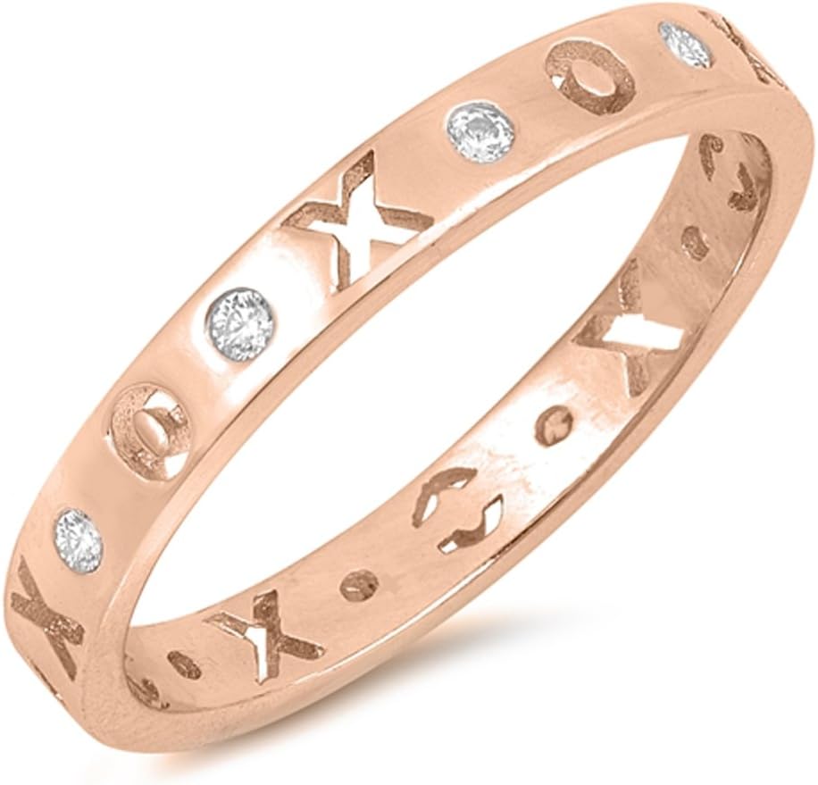 CHOOSE YOUR COLOR Sterling Silver XOXO Kisses Ring