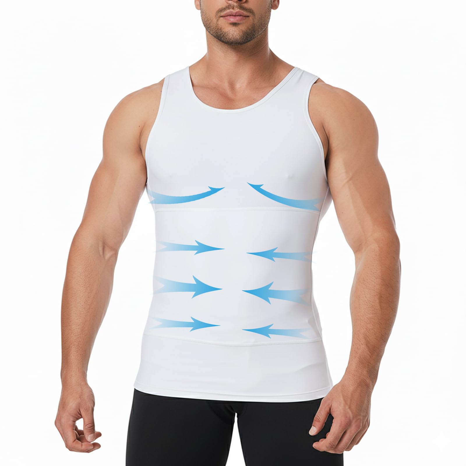 Viiotu Men's White Compression Vest Gynecomastia Shapewear Vest - Slimming Undershirts For Chest Flattening & Tummy Control- Change In Seconds (Uk, Alpha, L, Regular, Regular, )